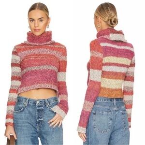 Free People My Girl Turtleneck Striped Sweater Size Medium in Sunburst Combo